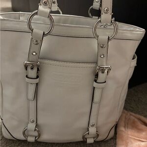 Coach White Leather Tote with Silver Accents